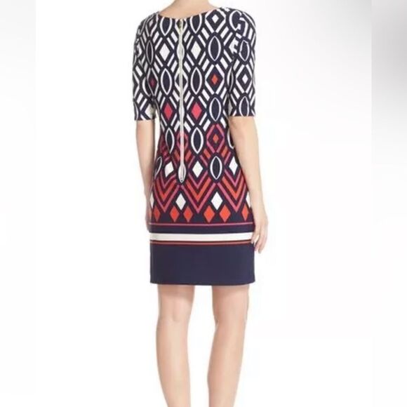 $180 Eliza J Print Jersey A-Line Shift Sheath Cocktail Dress Sz 12 - Picture 2 of 6